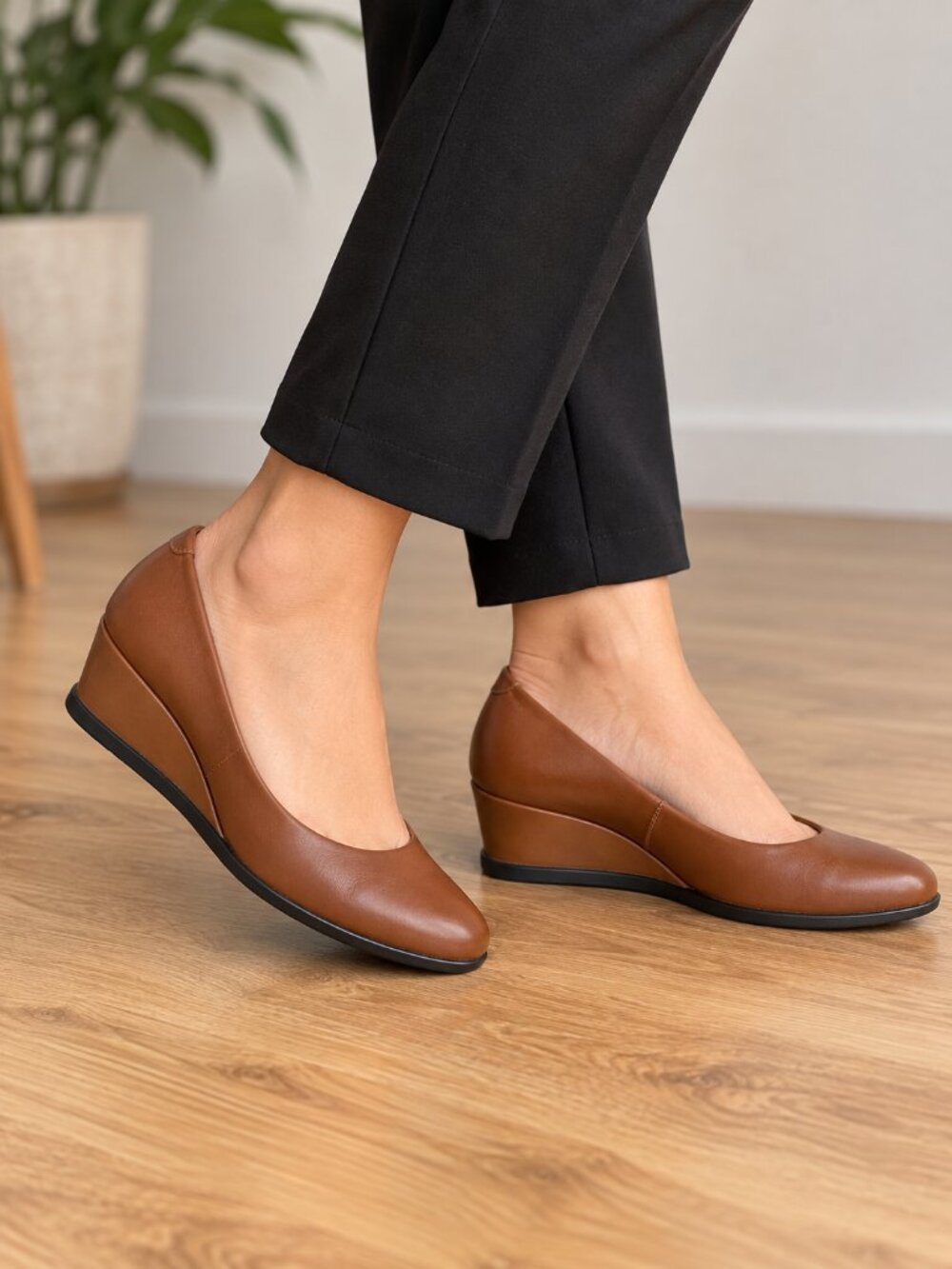 ECCO Tan Leather Wedge Pumps Size 36 US 6 Comfort Shoes